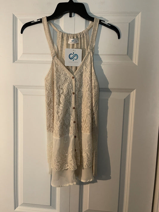 Infinity Raine sleeveless blouse small beige nwt