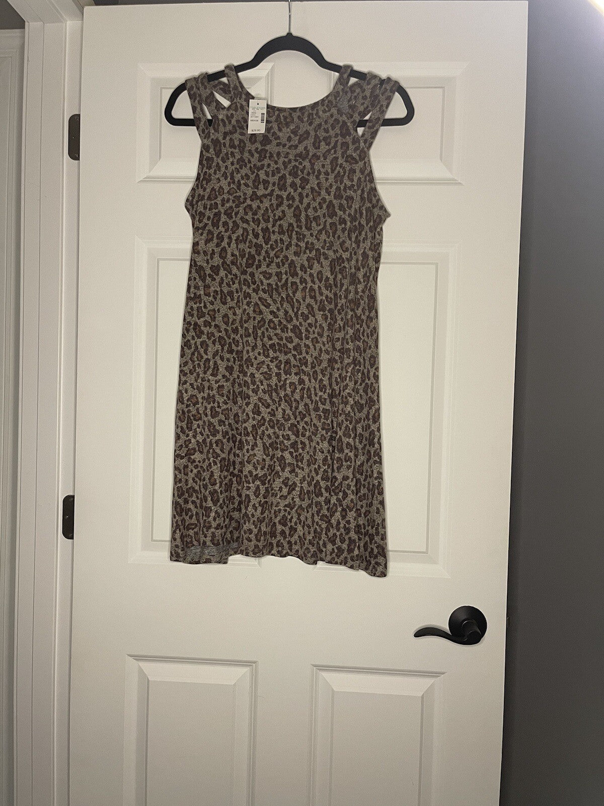 Maurice’s Sleeveless Dress Taupe Brown Animal Print Medium Nwt 