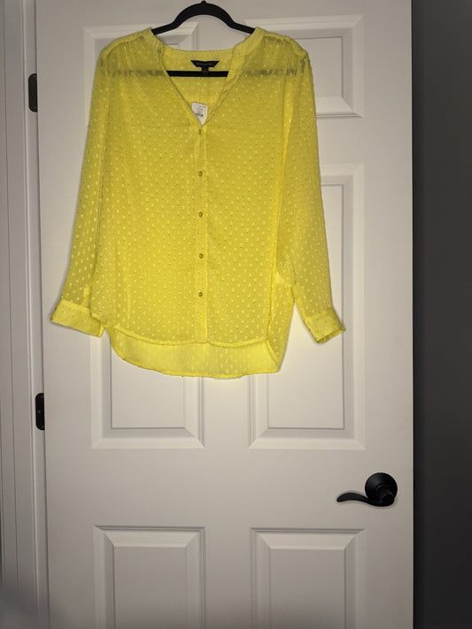 Banana Republic Long Sleeve Button Up Blouse Large Sheer Yellow Stitching Nwt 64