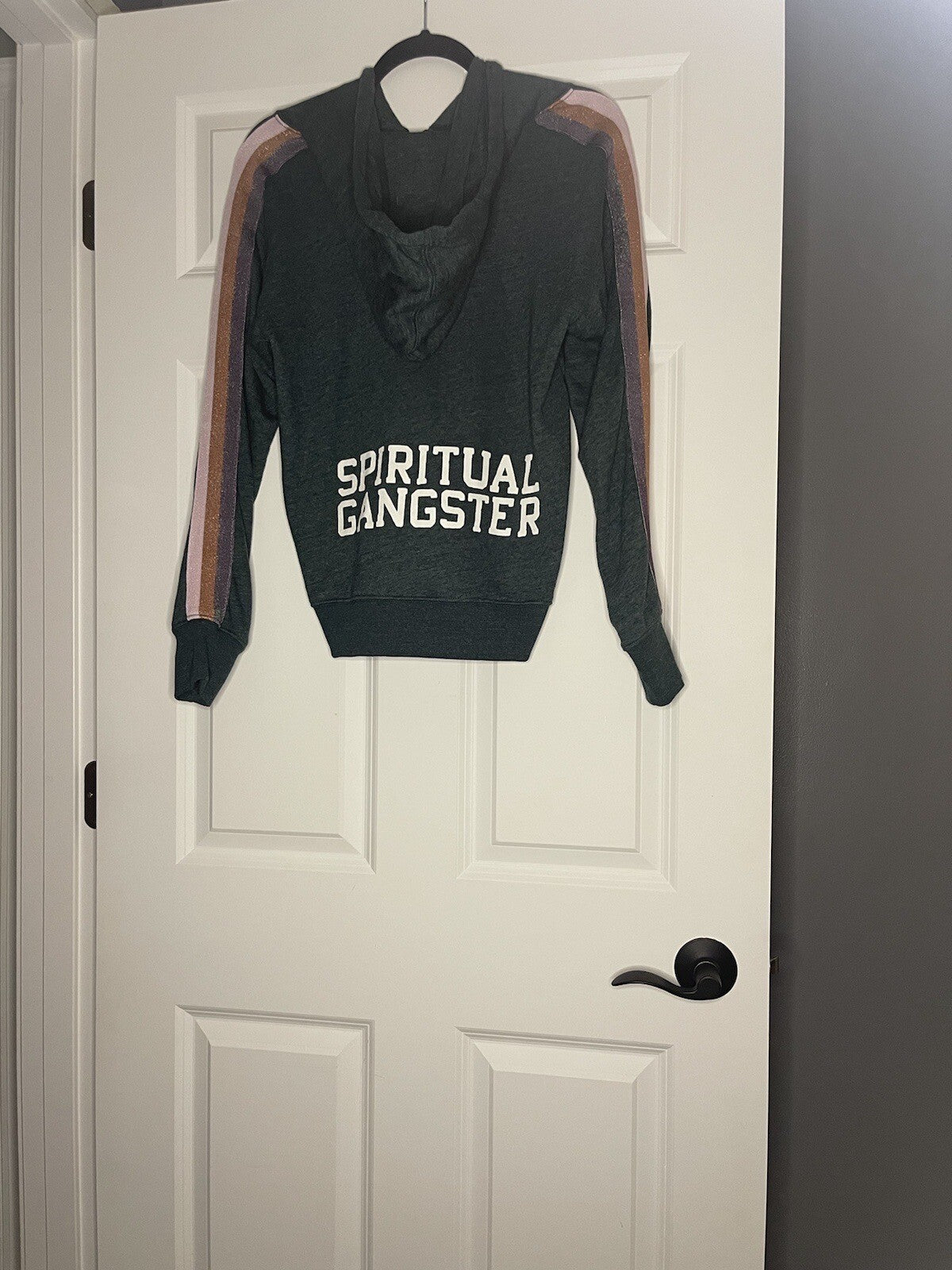 Spiritual Gangster Zip Up Hoodie Small Green With Pink Rust Purple Sparkle Sleev