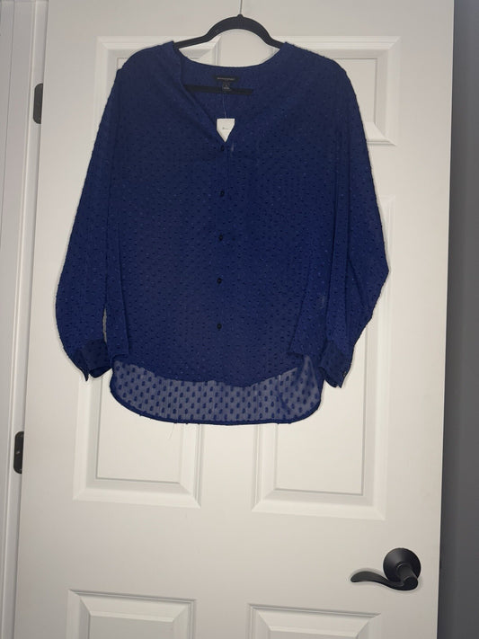 Banana Republic Button Up Blouse Large Sheer Pretty Blue W Stitch Print Nwt 64.9
