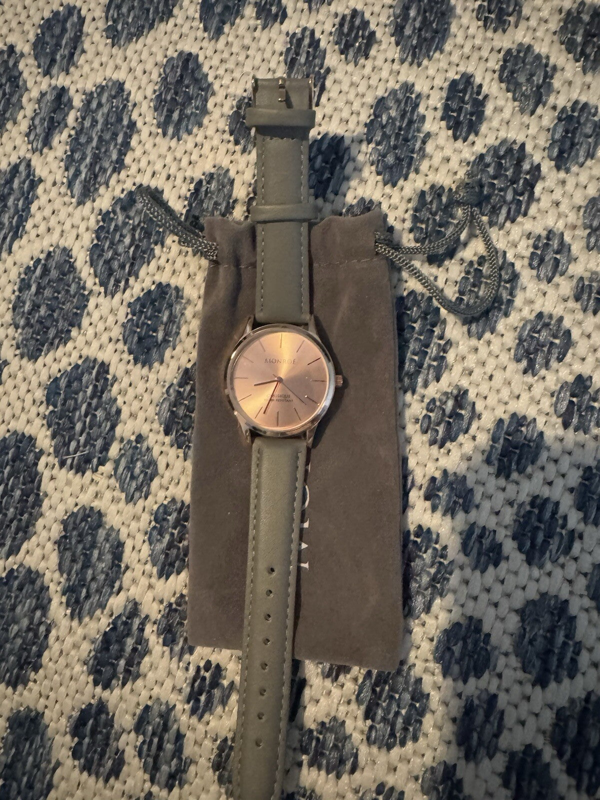 Monroe Classique Water Resistant Watch Gray Leather New In Bag 