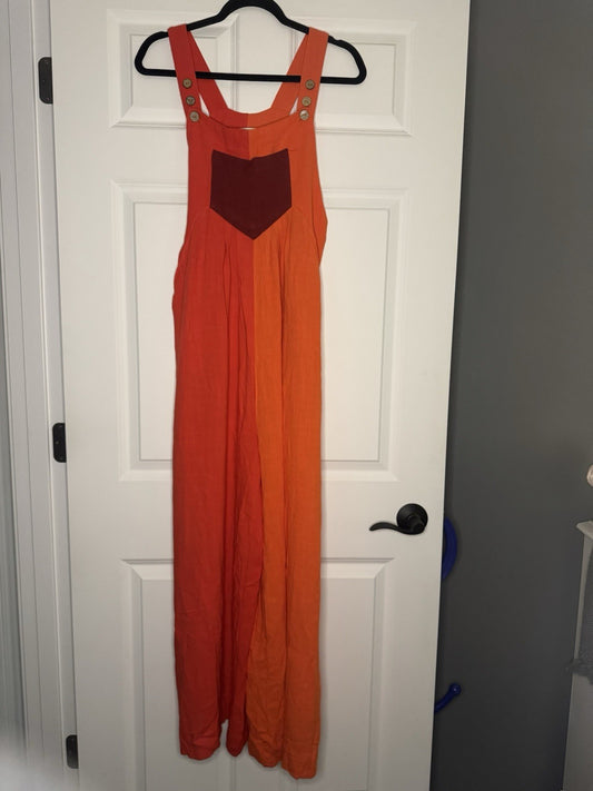 Bibi Medium Overalls 2 Tone Orange Maroon Pocket 