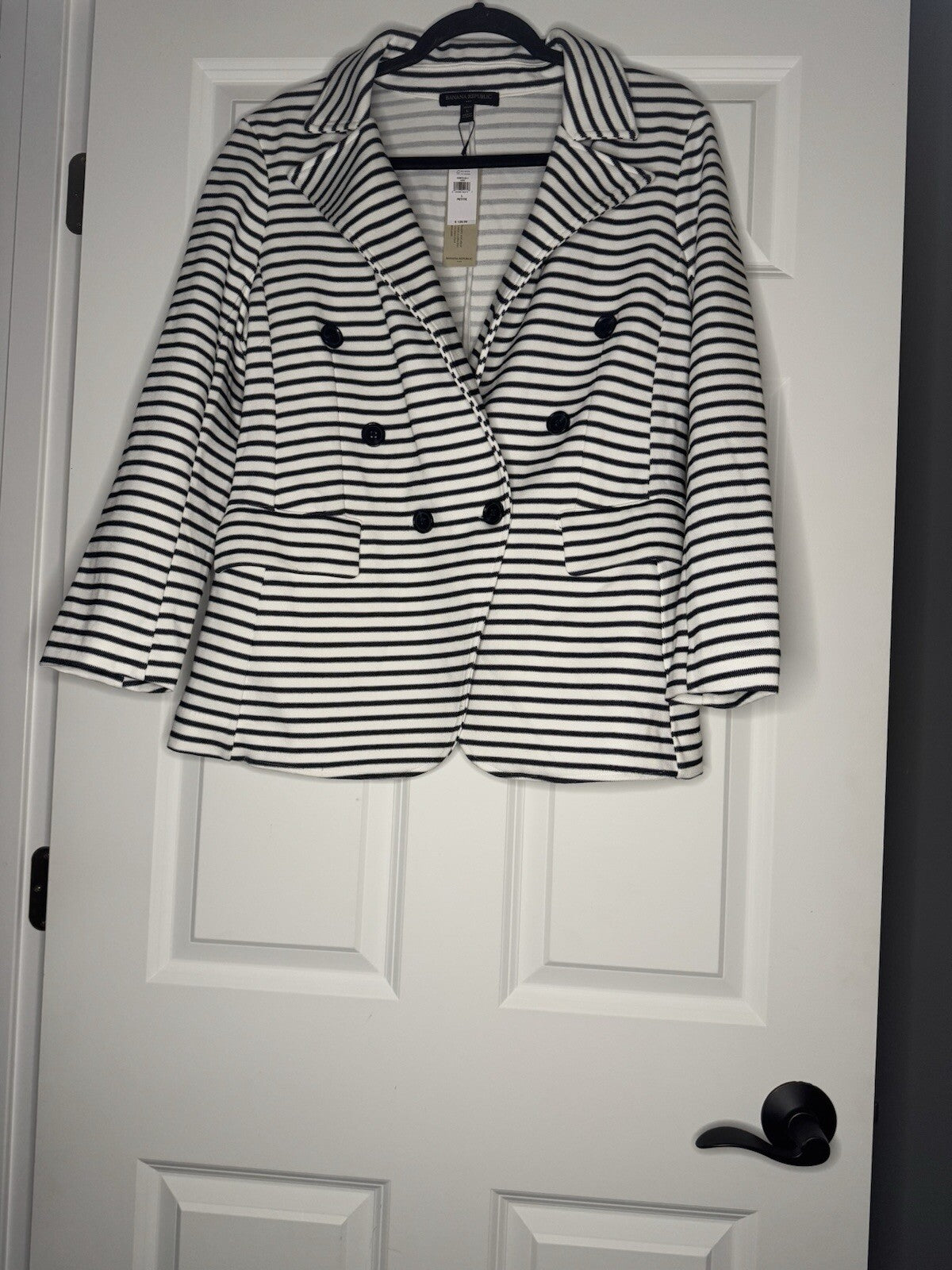 Banana Republic Blazer Large Petite White And Black Strips Nwt 129.99