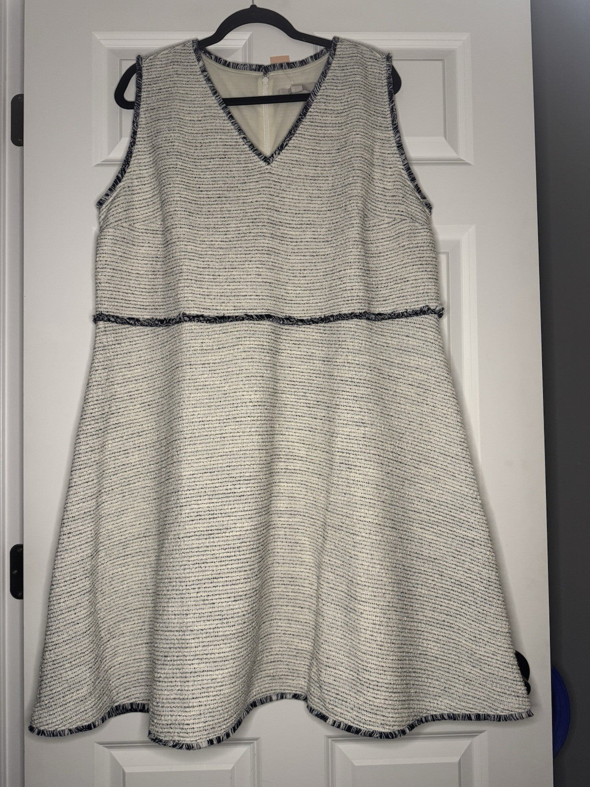 Loft Plus Sleeveless Dress Size 20 Blue Cream W Fringe Nwt 