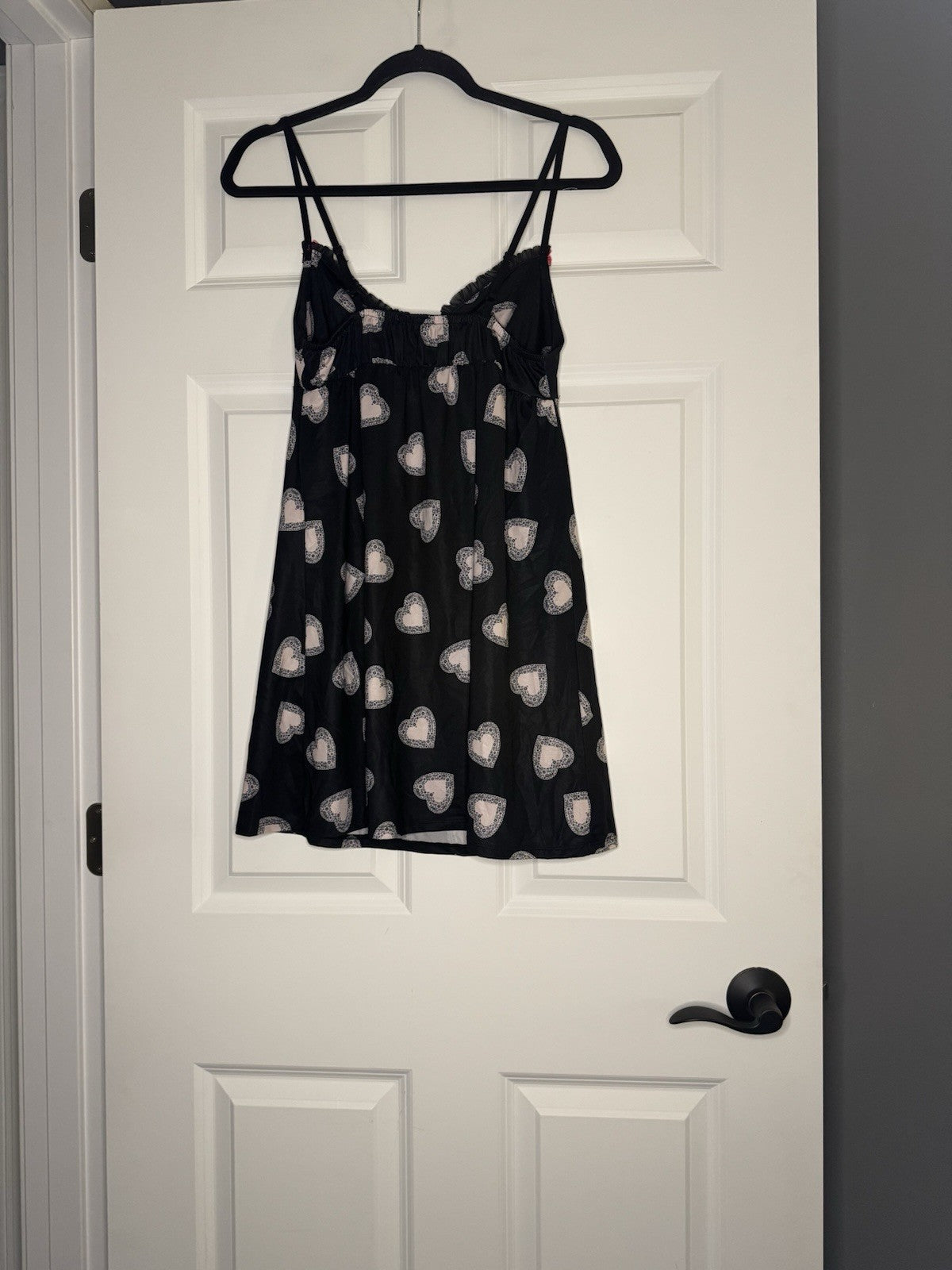 Betsy Johnson Intimates Nightgown Medium Black W Pink Hearts