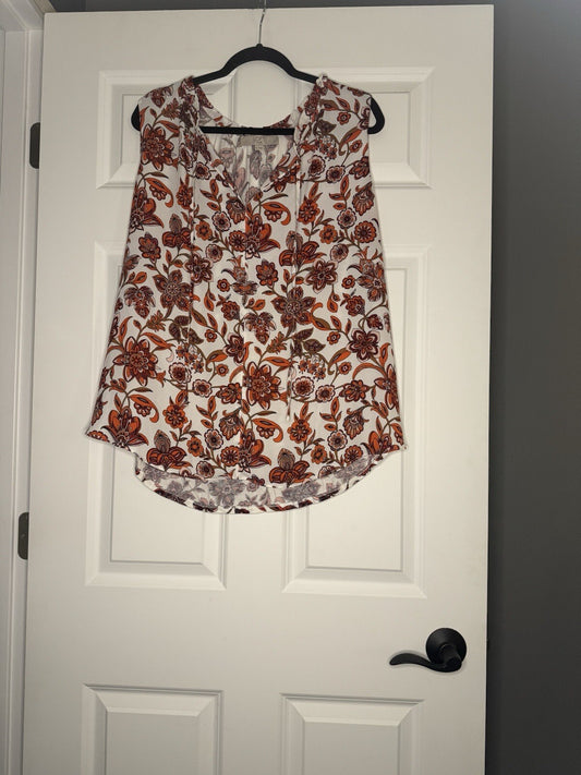 Loft Plus 18 Sleeveless Blouse White W Brown Orange Pink Red Floral