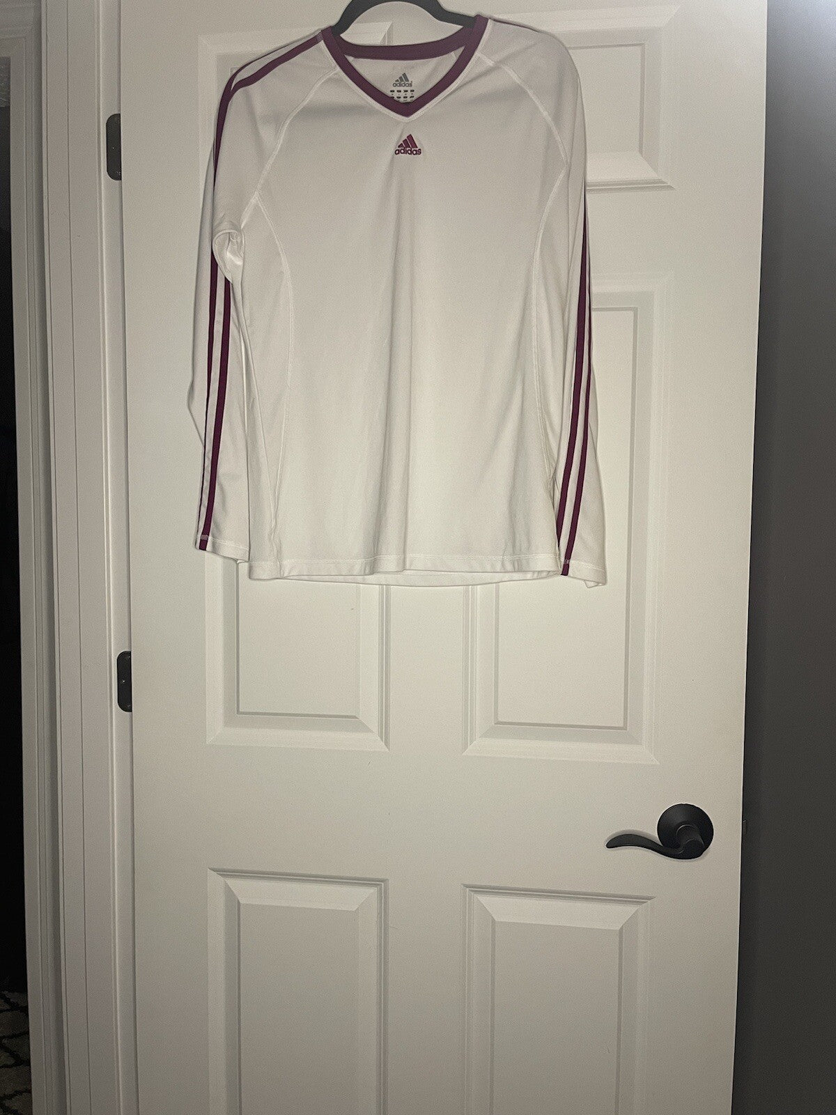 Adidas Long Sleeve Shirt Large White W Maroon Stripe