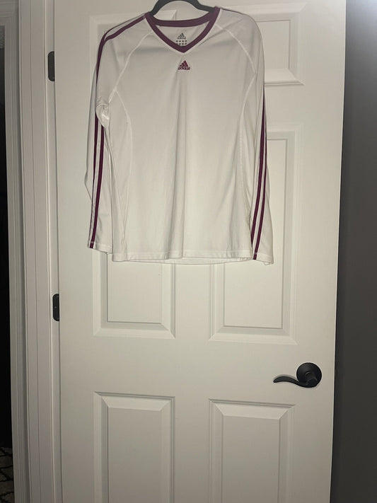Adidas Long Sleeve Shirt Large White W Maroon Stripe