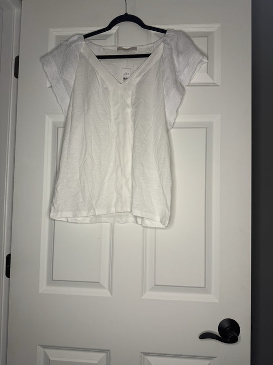 Loft Short Sleeve Blouse White Sheer Sleeves Large Nwt 