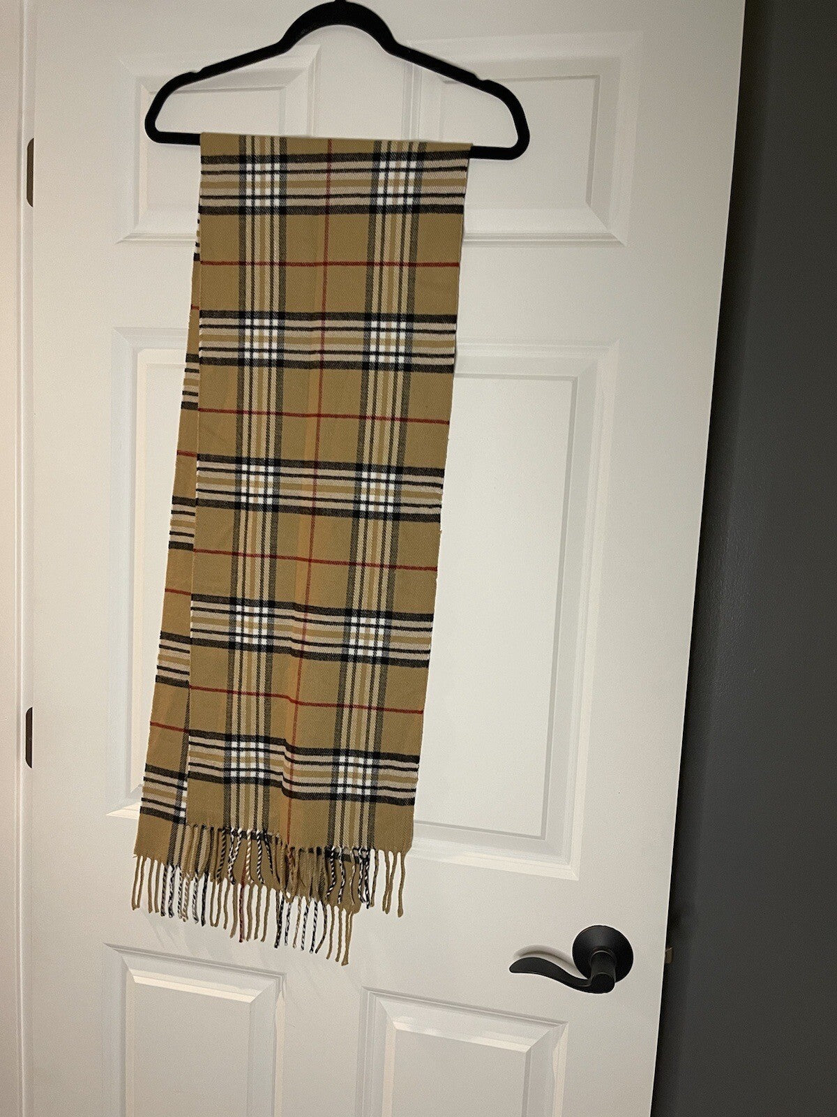 Unbranded Winter Scarf Brown Black Red White Plaid Print 100% Cashmere 