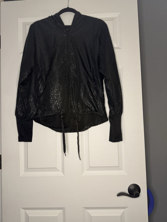 Zyia Active Lightweight Jacket Medium Black Animal Print Mesh On Sleeves 