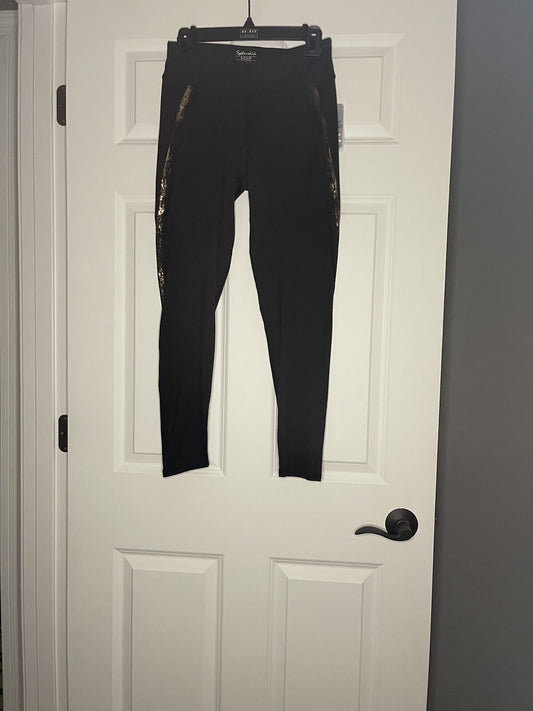 Splendid Leggings Small Black With Gold Down Sides Nwt 