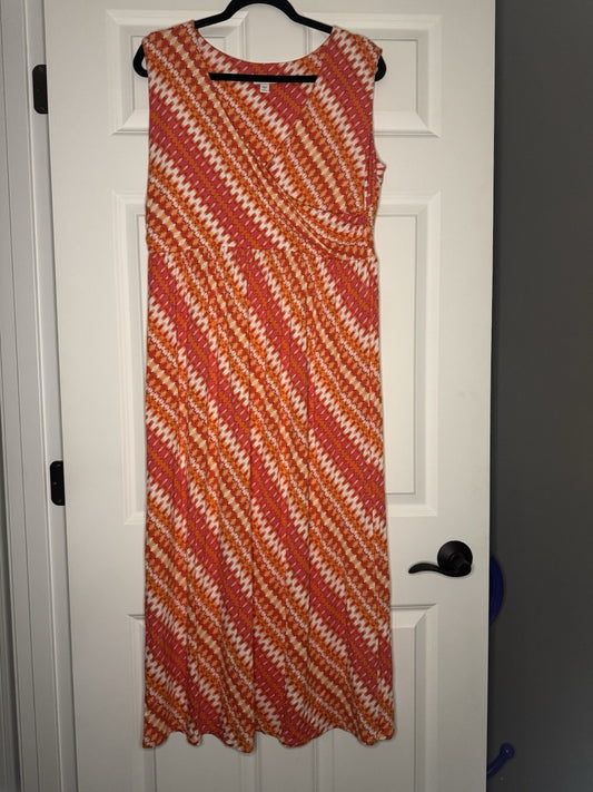 J Jill Sleeveless Dress 1x  Orange Pink White 