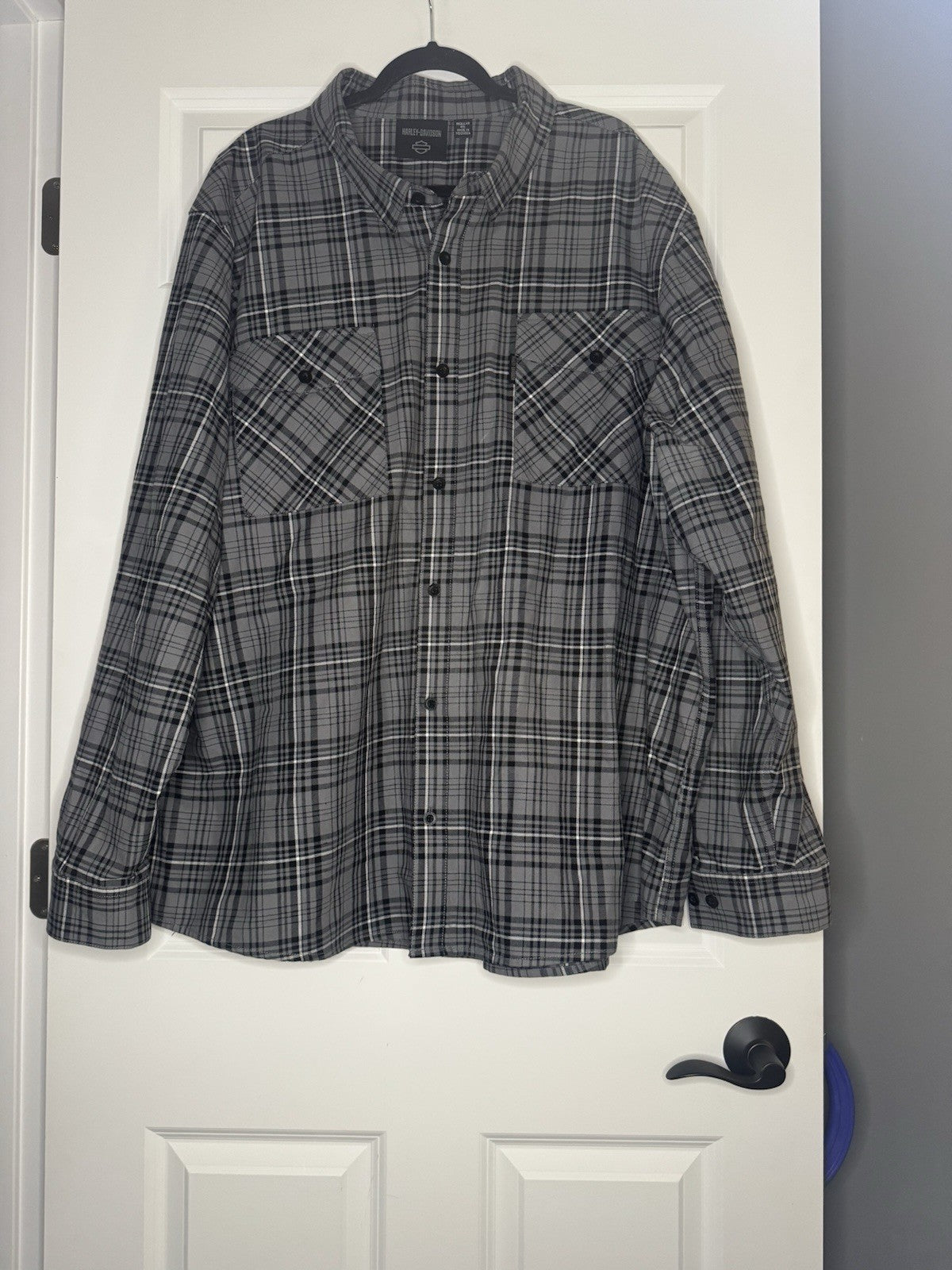 Harley Davidson Button Up Men’s Long Sleeve 4xl Gray Black White Plaid