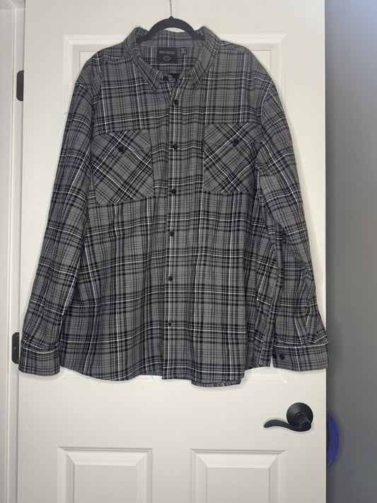 Harley Davidson Button Up Men’s Long Sleeve 4xl Gray Black White Plaid