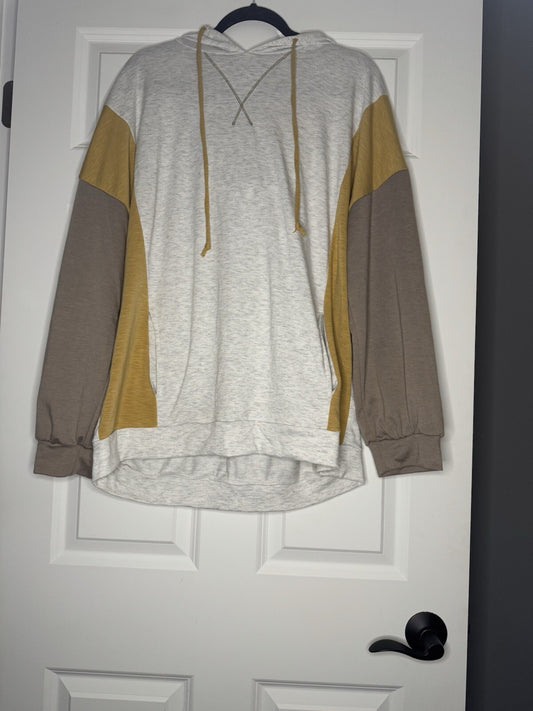 Bibi Hooded Sweatshirt Xl Light Gray Mustard And Brown 