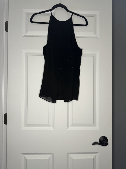 White House Black Market Sleeveless Blouse Black With Beading Large