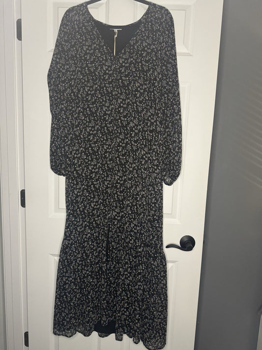 Z Supply Della Long Sleeve Dress Black W Beige Floral Print W Belt Nwt 94
