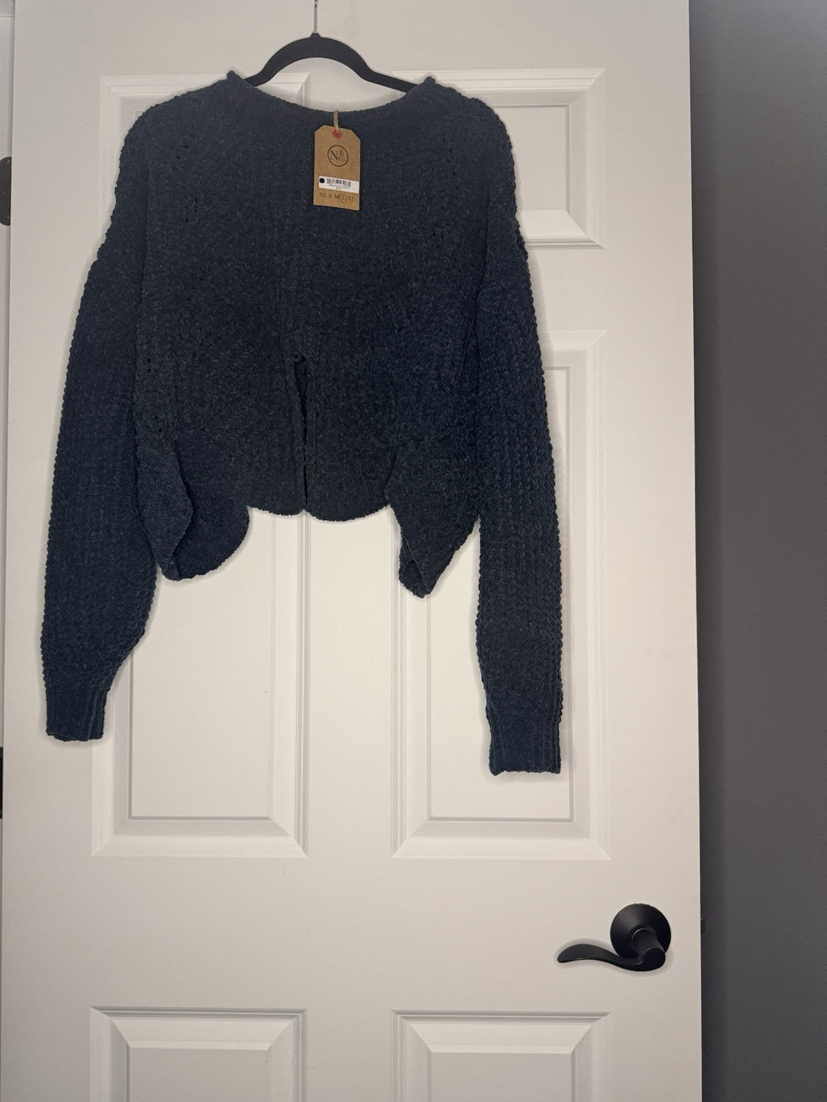 Pol Moonlit Ocean Cropped Knit Sweater Green Large Slit In Back Nwt