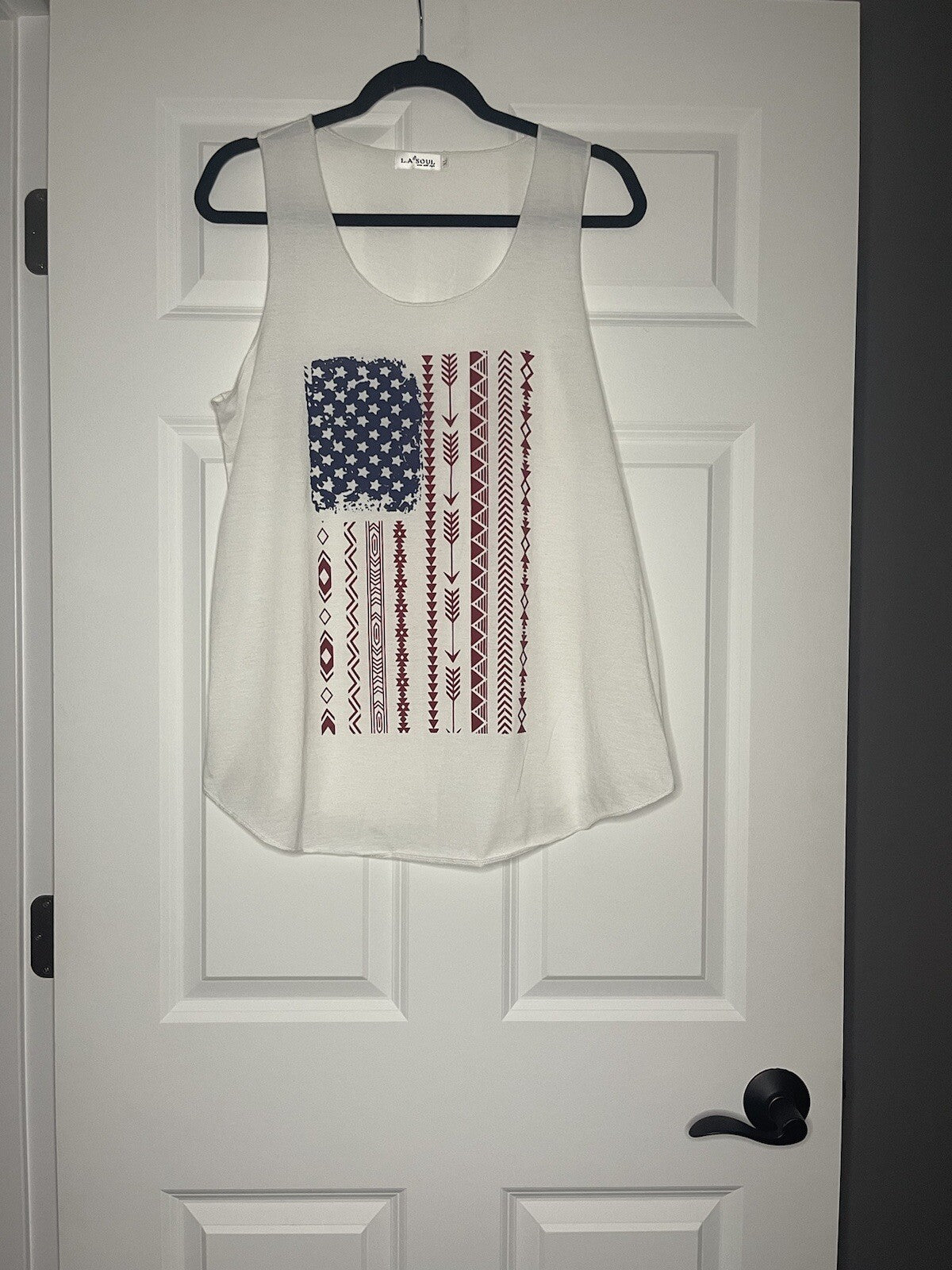 La soul sleeveless blouse xl red white blue flag print