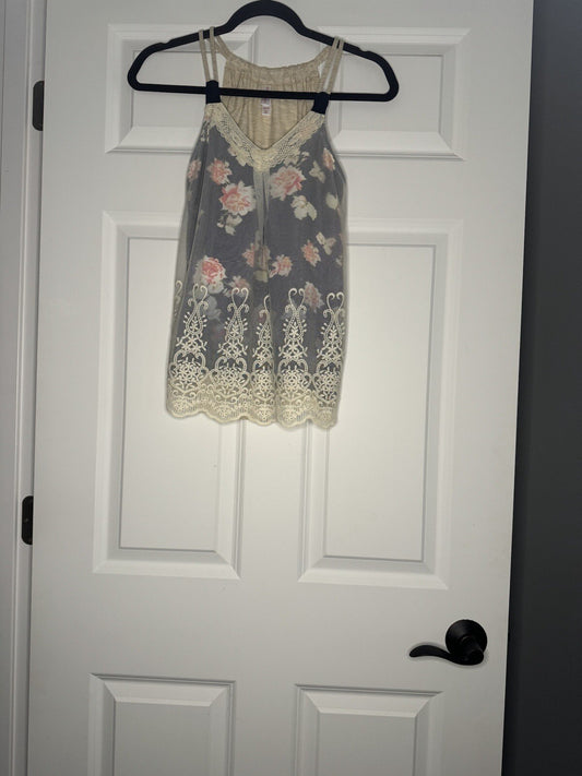 Xhilaration Sleeveless Top XS Cream Lace Lining Beige Back Multi Floral Nwt