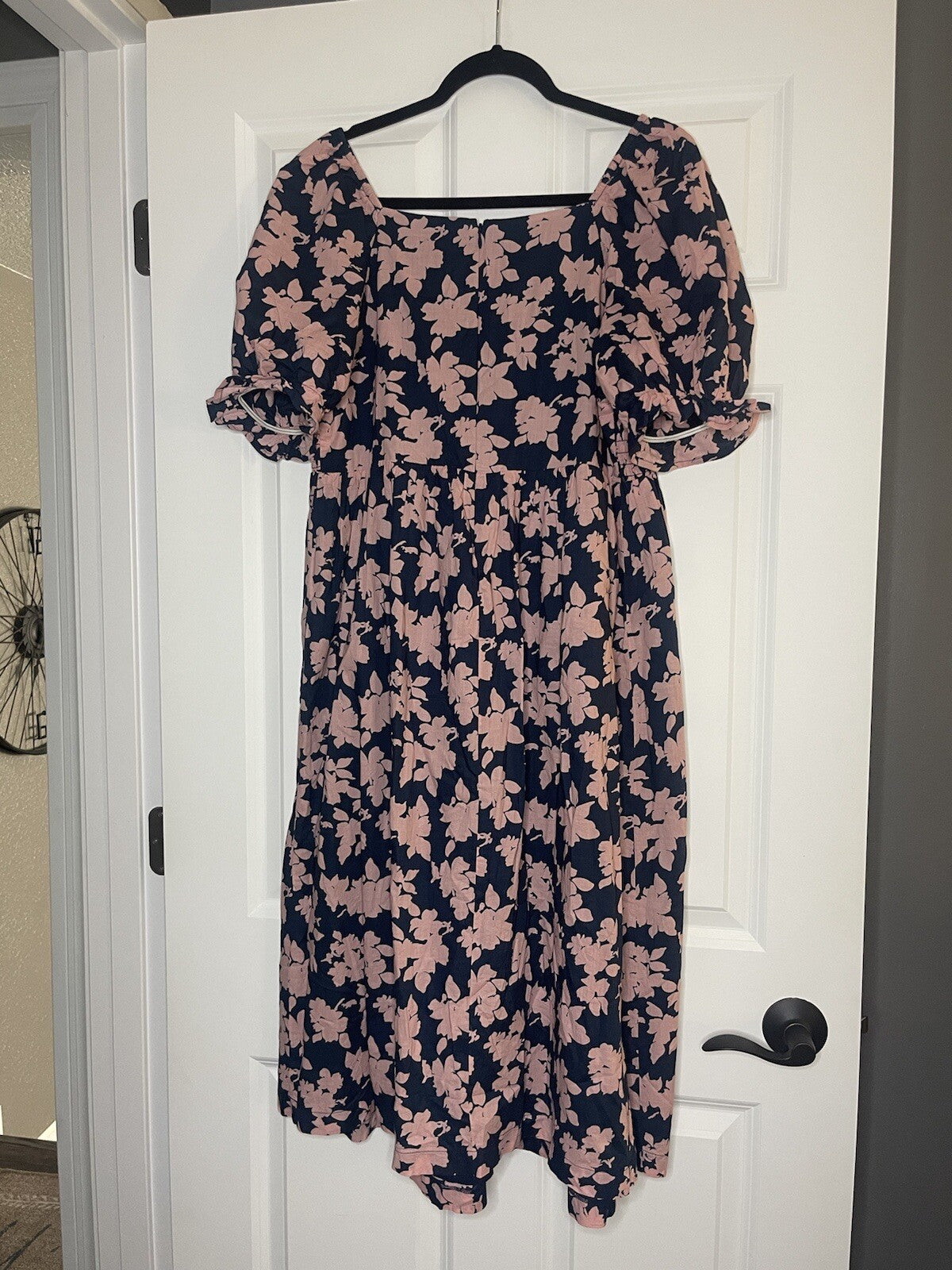 The Nines By Hatch Poofy Sleeve Dress Xl Navy With Pink Floral 
