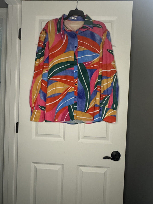 In’voland Long Sleeve Button Up Blouse 16w Pink Violet Orange Red White Green 