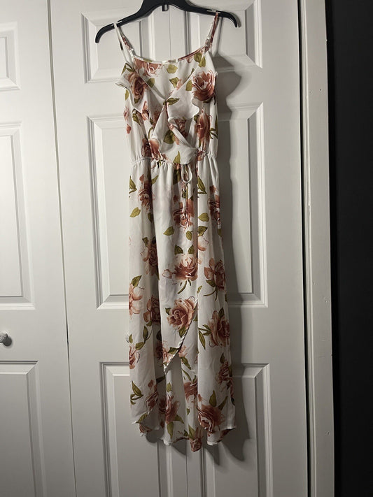 Heart and Hips wrap dress medium floral white pink green 