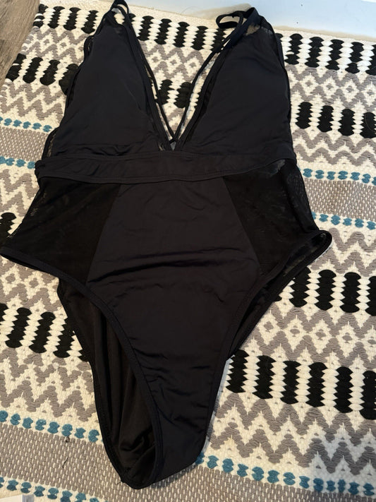 Beachjoy One Piece Swimsuit Large Black W Mesh On Sides And Top 
