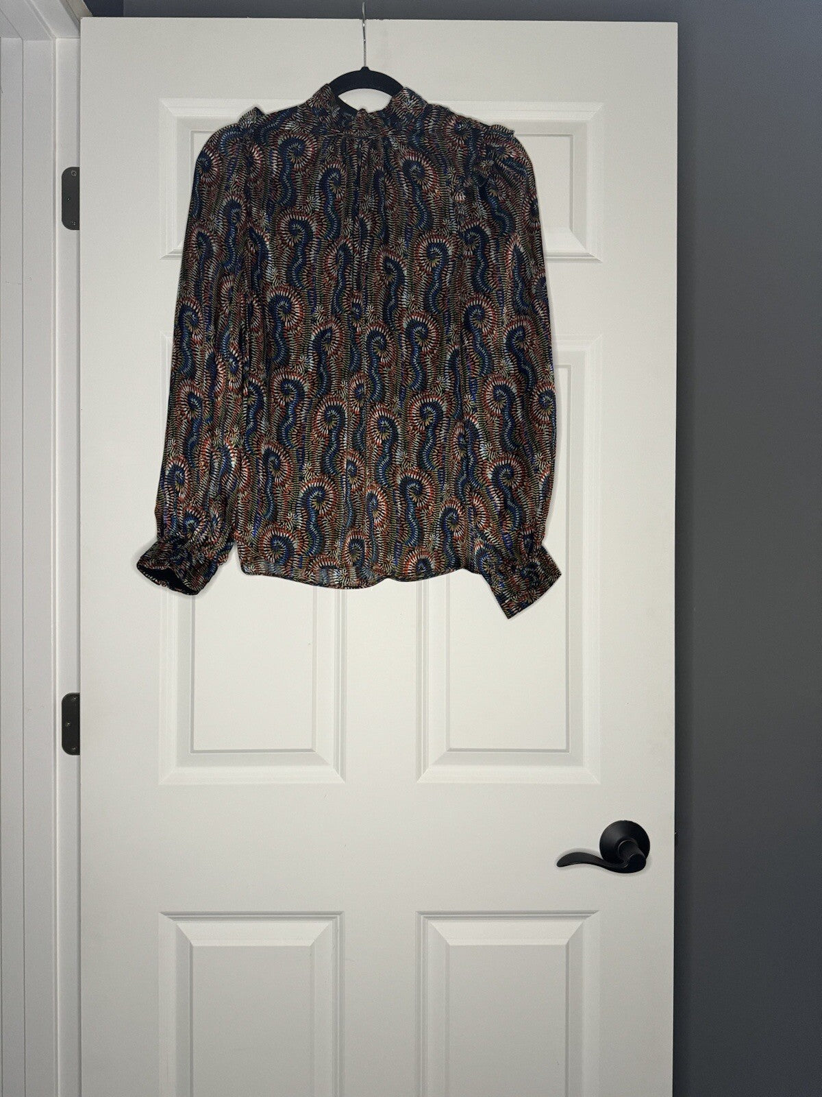Pinch Long Sleeve Blouse Medium Black W Multi Print Sparkles 