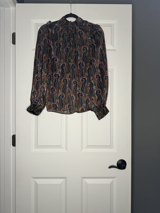 Pinch Long Sleeve Blouse Medium Black W Multi Print Sparkles 