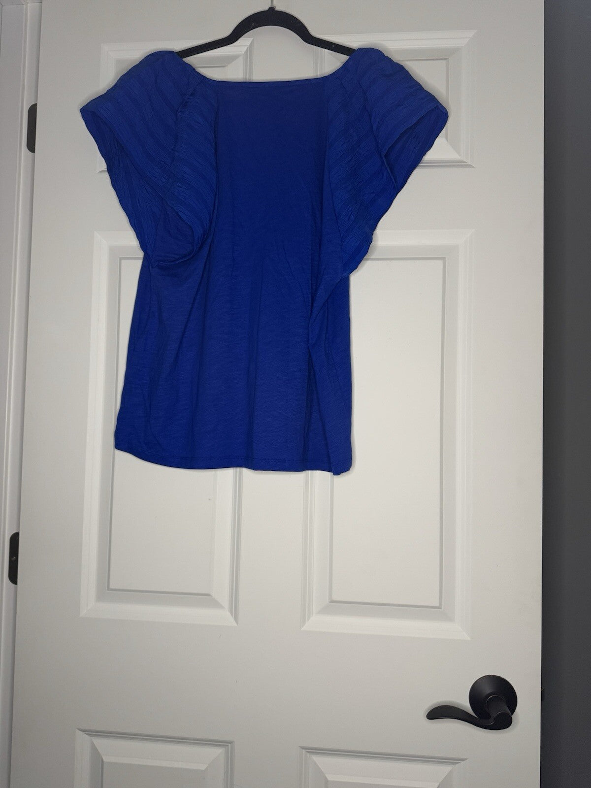 Loft Short Sleeve Blouse Large Blue With Striped Sleeves Nwt 44.99