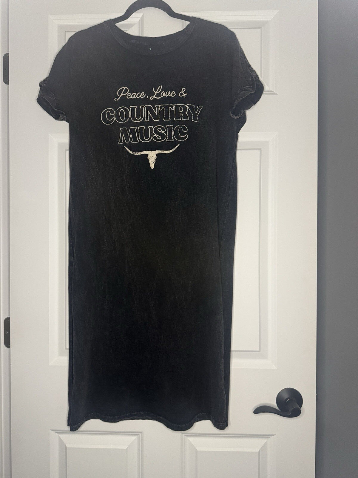 Hrt Luv Short Sleeve Dress Small Charcoal Acid Wash Peace Love Country Music Nwt