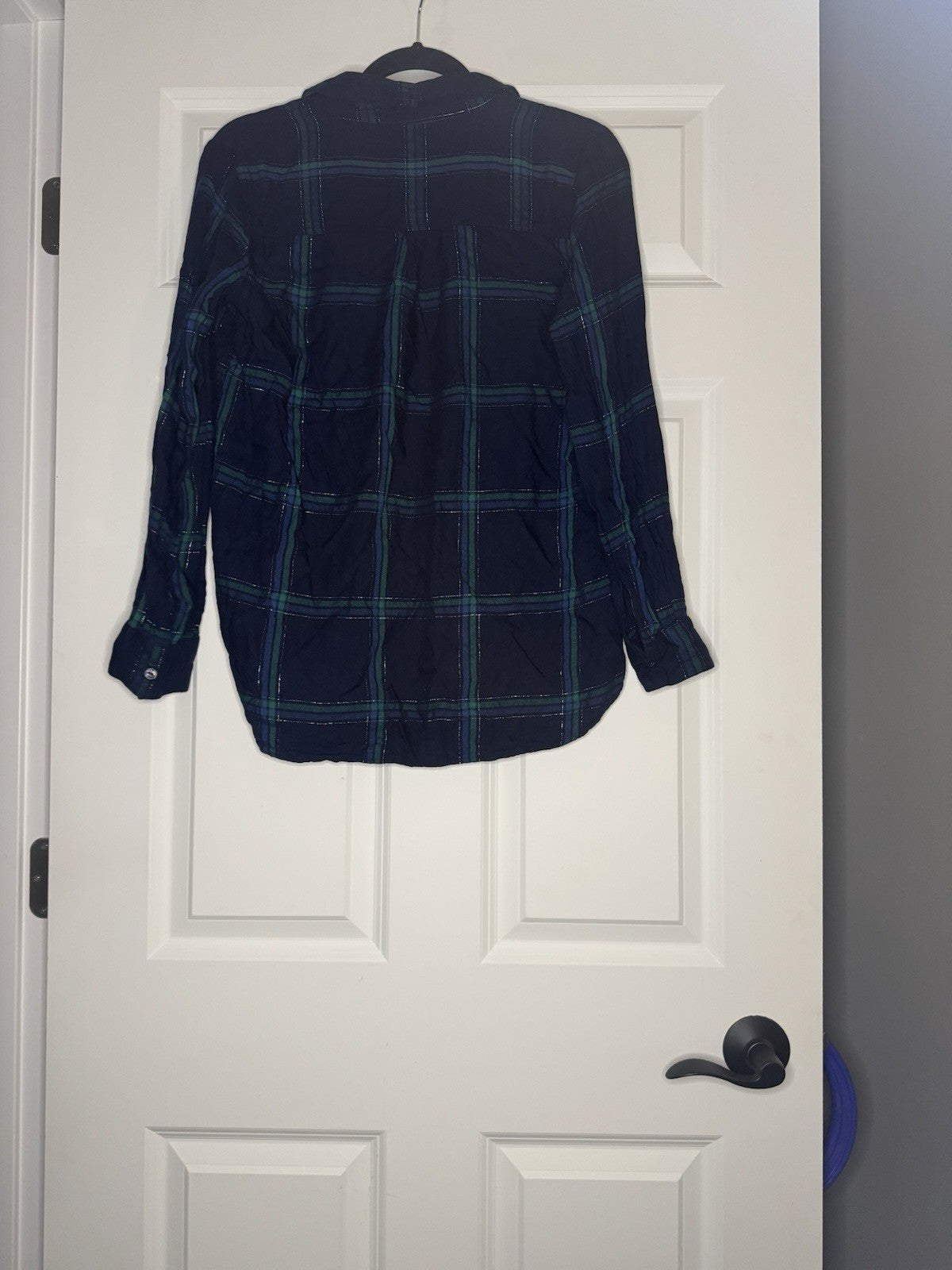 Old Navy Button Up Blouse Medium Blue Green Silver 