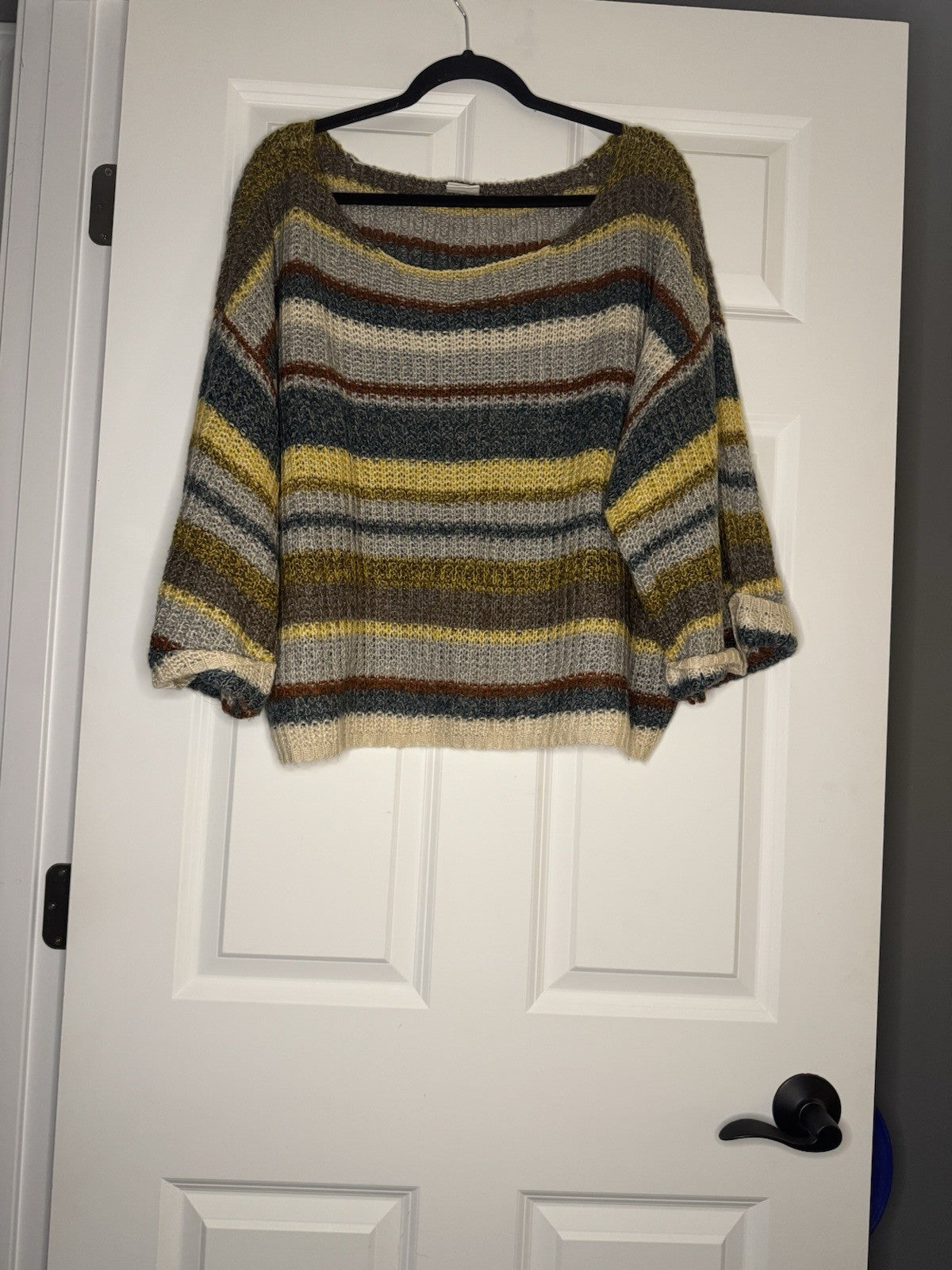 By Together 3/4 Sleeve Sweater M/L Blue Yellow Beige Taupe Rust 