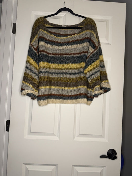By Together 3/4 Sleeve Sweater M/L Blue Yellow Beige Taupe Rust 
