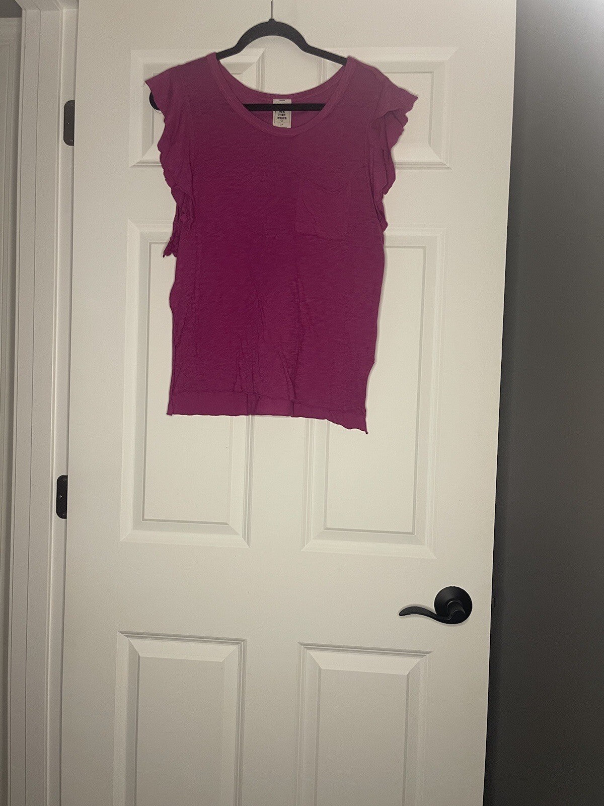 Free People Short Sleeve Top Ruffle Sleeve Small Fuscia