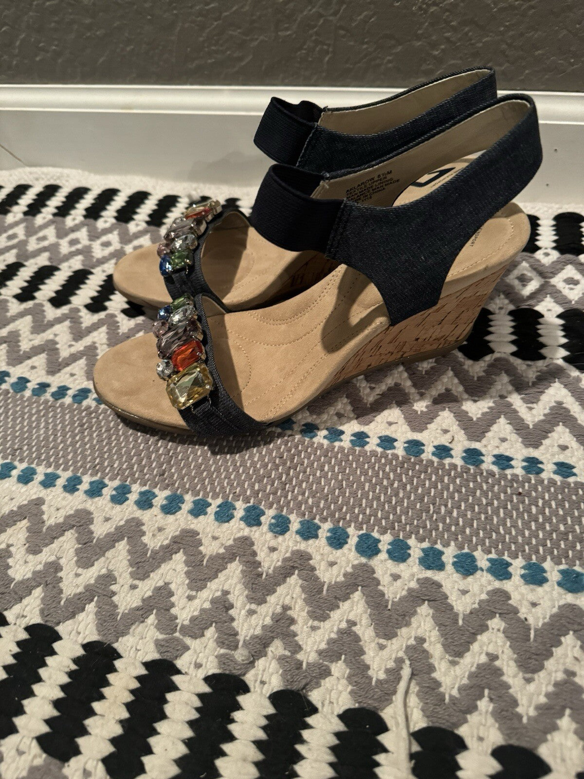 Anne Klein Sport Strappy Heels 8.5 Blue Jean W Multi Beading