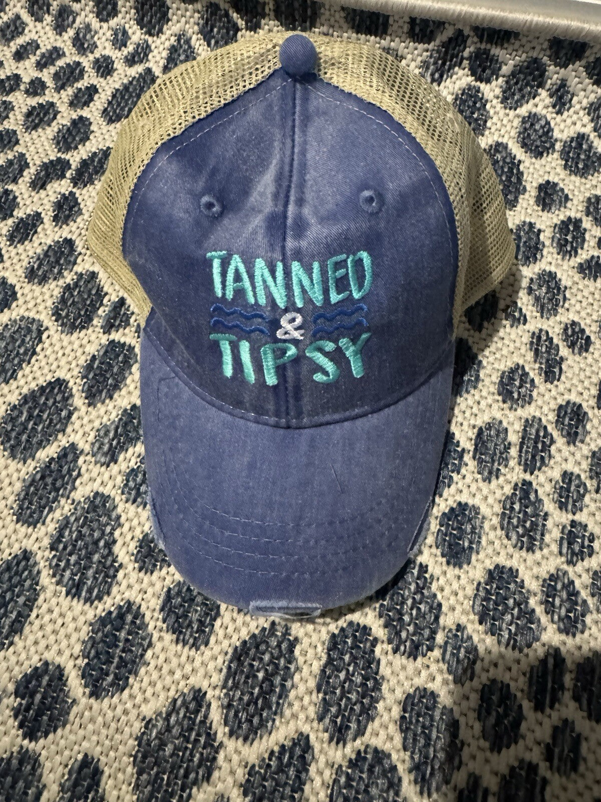 Women’s Baseball Cap Tanned And Tipsy Distressed Blue Teal