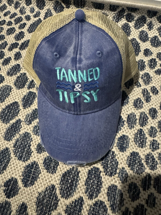 Women’s Baseball Cap Tanned And Tipsy Distressed Blue Teal