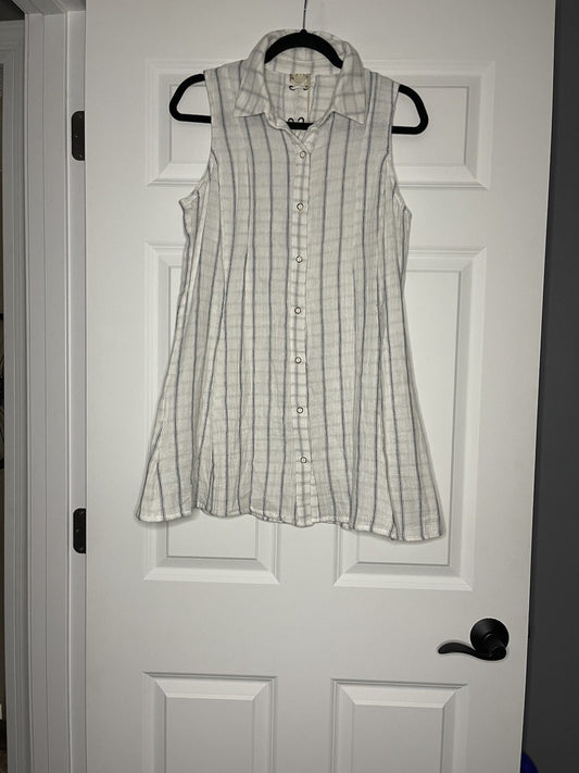 Hem and Thread sleeveless dress white with navy stripe small NWT