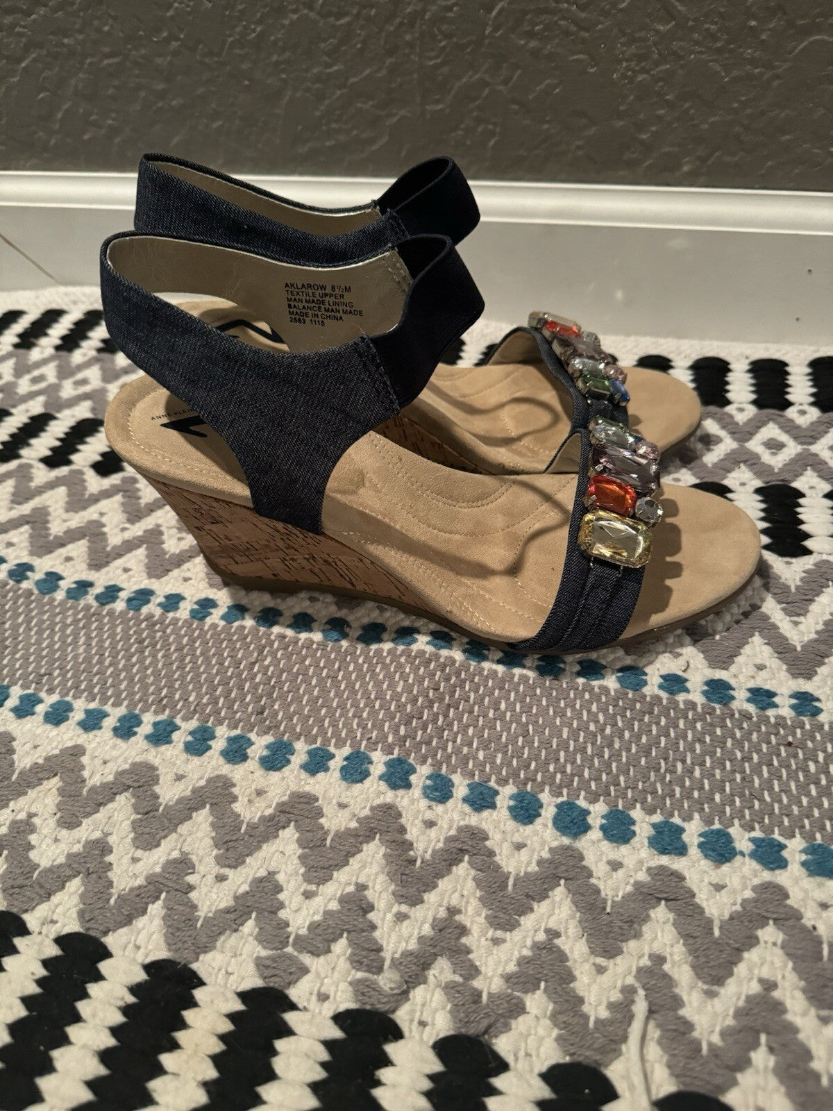 Anne Klein Sport Strappy Heels 8.5 Blue Jean W Multi Beading