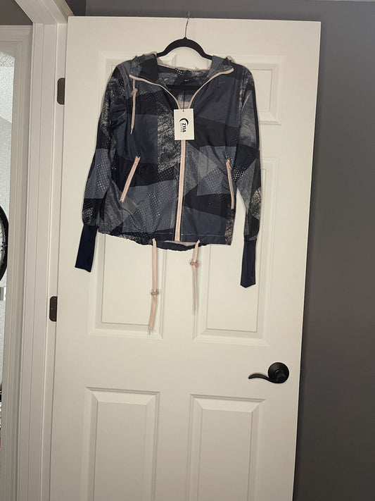 Zyia Active Jacket Small W Hood Blue Pink Print Nwt 