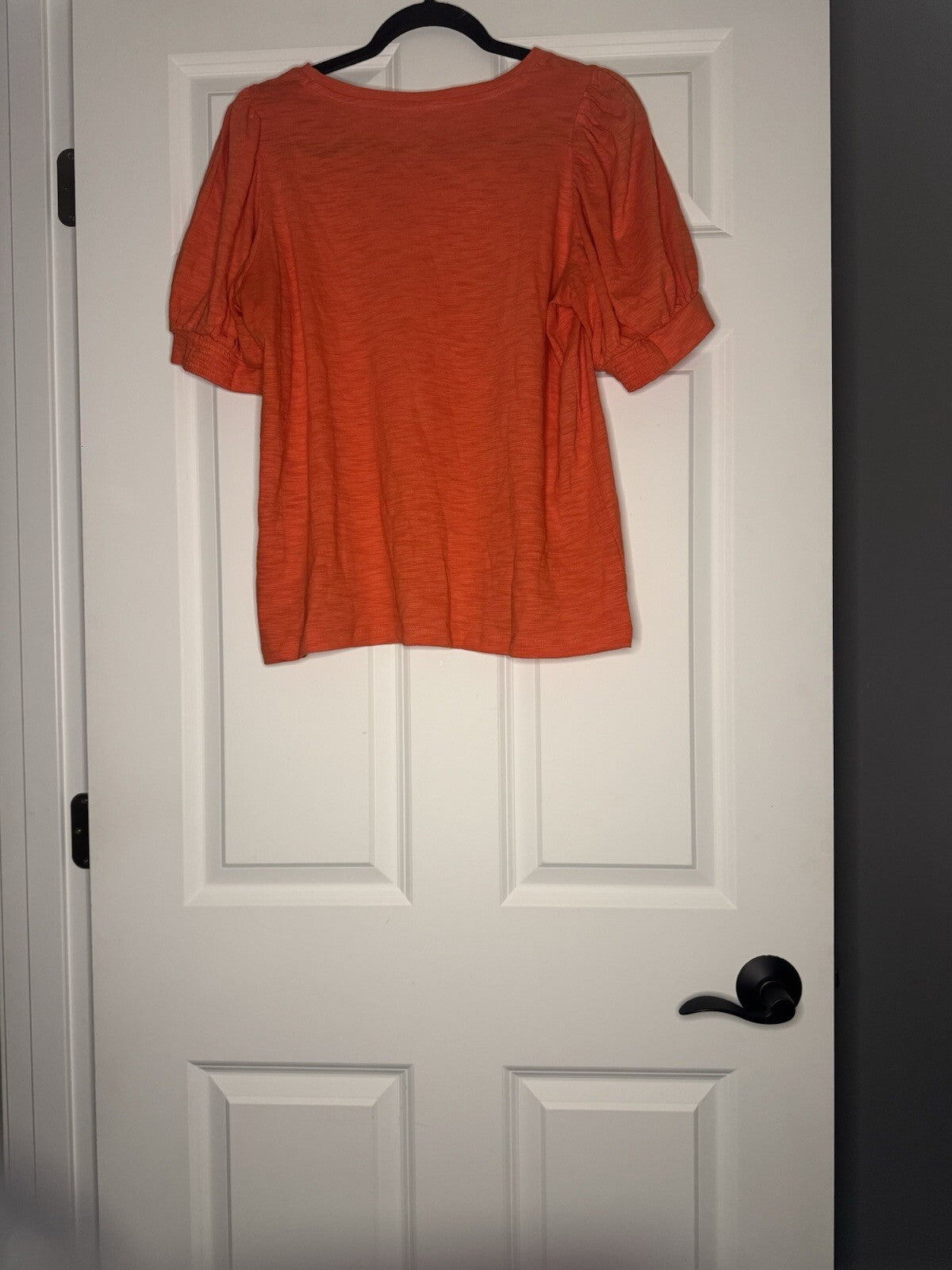 Chicos Size 2 Poofy Sleeve Blouse Orange Heathered 