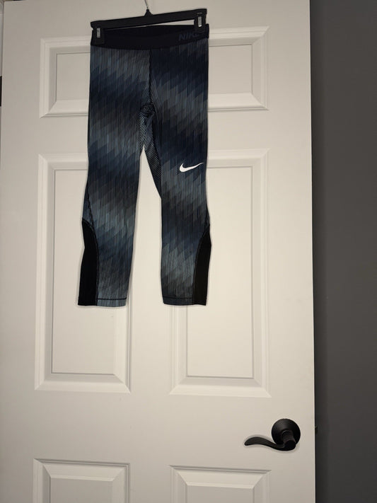 Nike Dri Fit Cropped Leggings Small Light Blueish Green And Black Striped 
