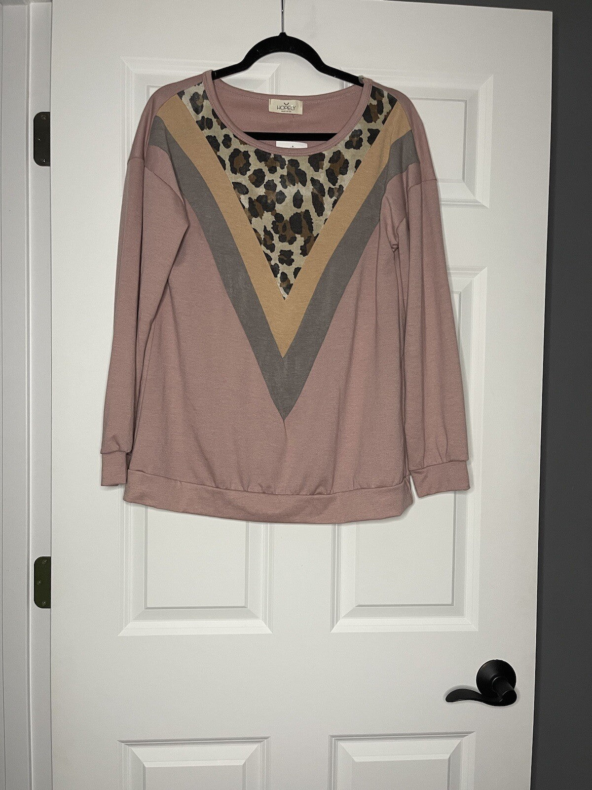 Hopely long sleeve blouse small mauve gray tan and animal print nwt