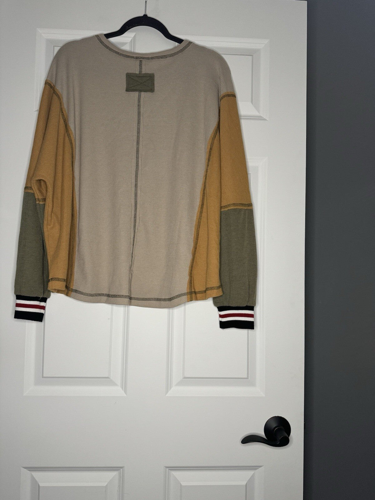 Hailey And Co Waffle Knit Long Sleeve Blouse Large Mustard Taupe Green Blck Red 