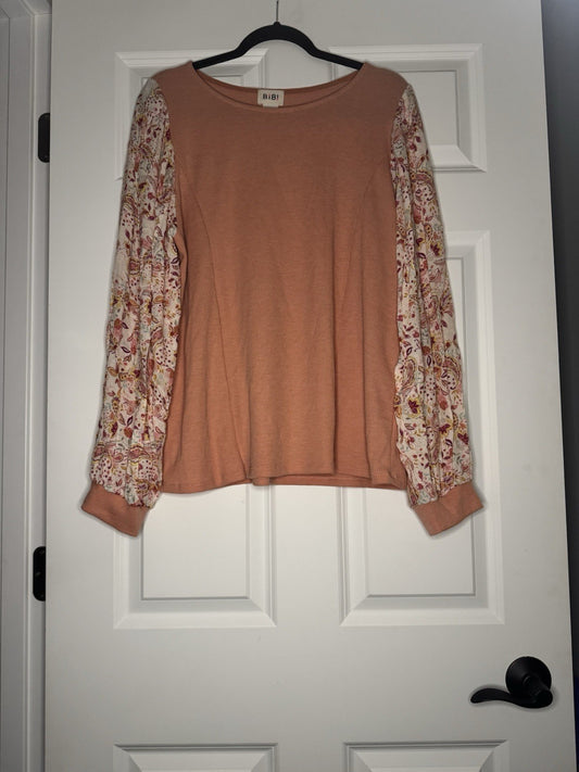 Bibi Long Sleeve Top Extra Large Peach/orange White Yellow Green Pink Floral Sle