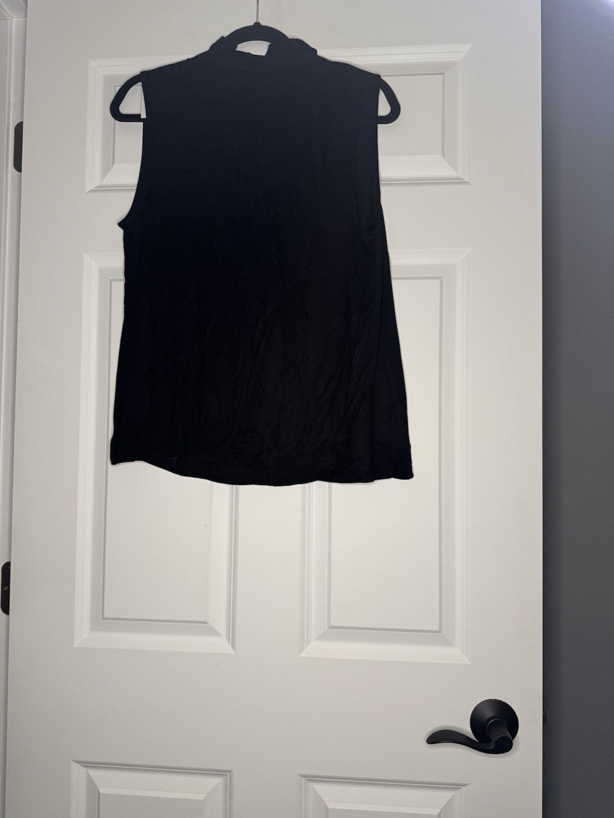 Loft Sleeveless Blouse Large Black Ruffle Collar Nwt 